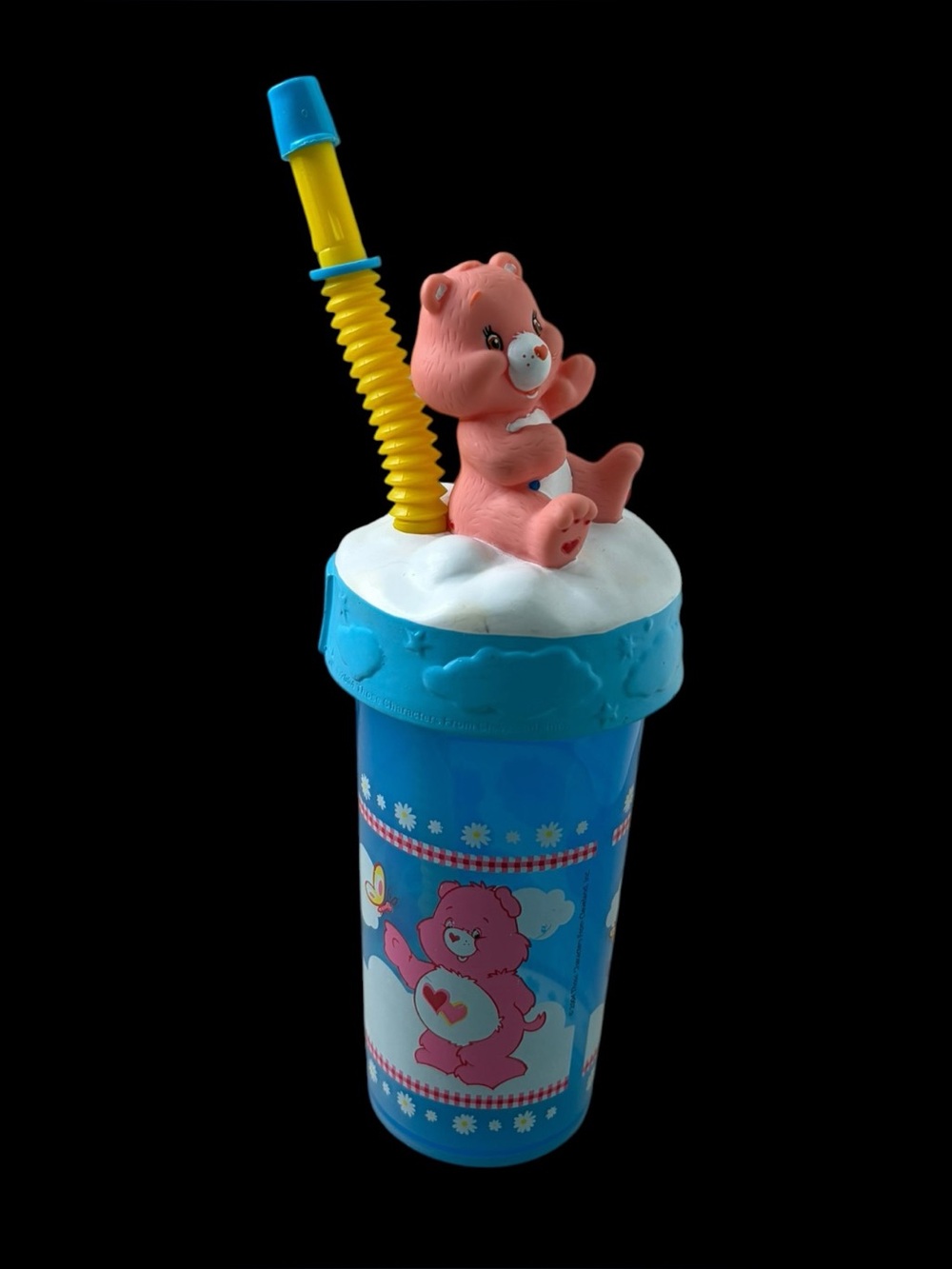 Vintage Care Bears Sippy Cup 2004 Zak Designs Love-a-Lot Bear Figurine Lid Straw